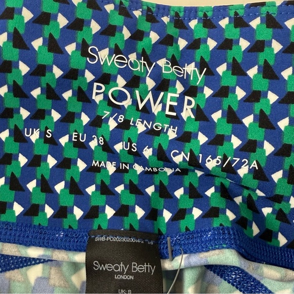 Sweaty Betty Power 7/8 Leggings Womens US 6 Blue Green Ankle Print Block NWT - Picture 6 of 13